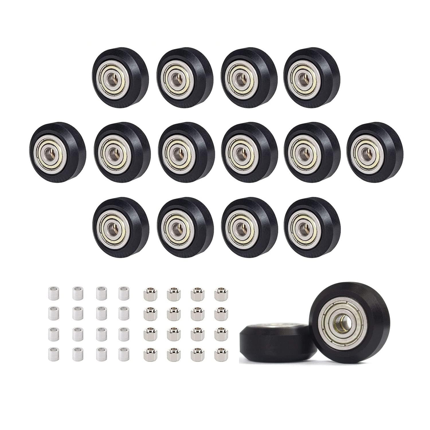 16pcs Black 3D Printer Wheels Set + 6mm Hexagonal Eccentric Nut Column & Spacers