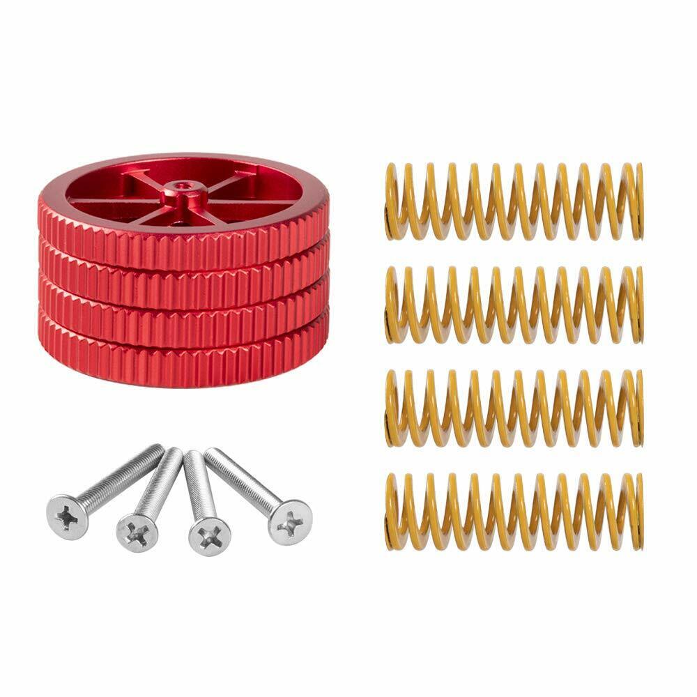 4pcs All Metal Red Hand Screw Leveling Nuts + 4pcs Yellow Bed Springs