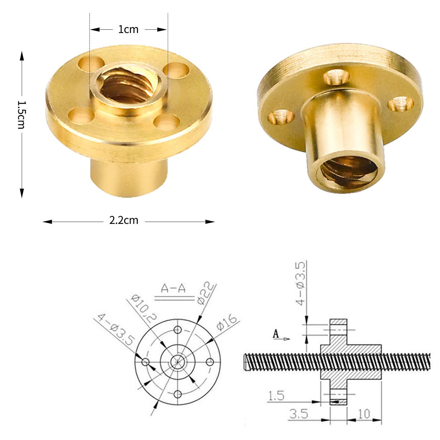 4pcs Brass T8 Screw Nut Trapezoid for 8 mm T8 Lead Threaded Rod 3D Printer Reprap Parts Z-Axis
