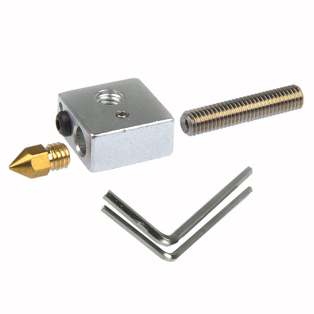 5pcs Heater Blocks + 5pcs 0.4mm Brass Nozzles + 5pcs 30mm Teflon Throat Pipe for 1.75mm Filament