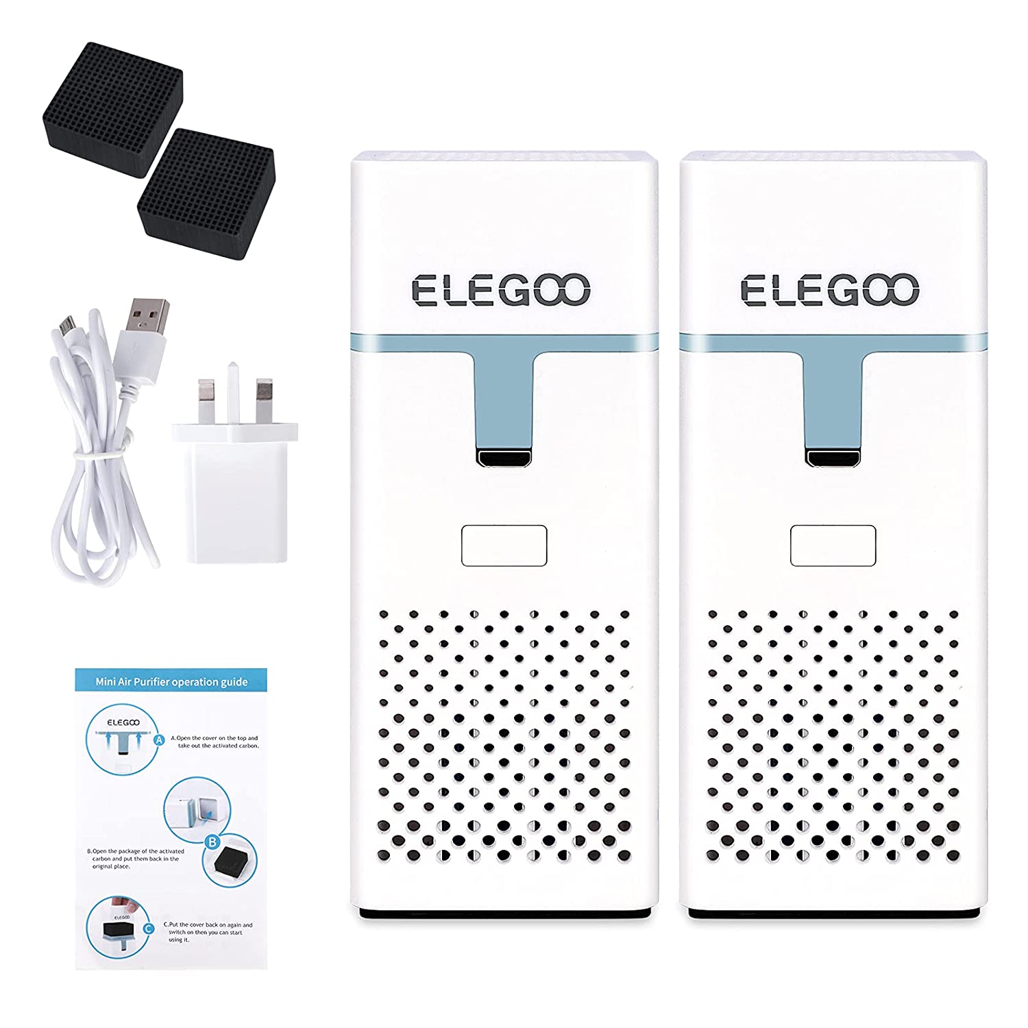 ELEGOO Mini Air Purifier with Activated Carbon Filter and Universal Adaptor for LCD DLP MSLA Resin 3D Printer (Pack of 2)