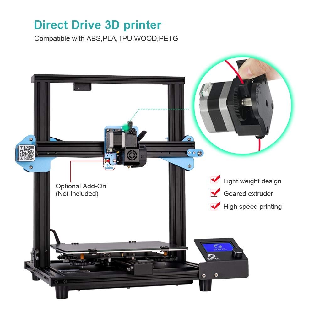Sovol SV01 3D Printer - Direct Drive Extruder, Meanwell Power Supply, Tempered Glass Bed (280*240*300mm Print Size)