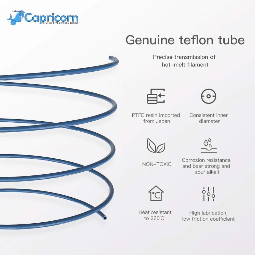 1M Genuine Capricorn® Premium XS Bowden PTFE Tubing / Tube XS Series + PC4-M6 Quick Fitting & PC4-M10 Straight Push Connector + Tube Cutter