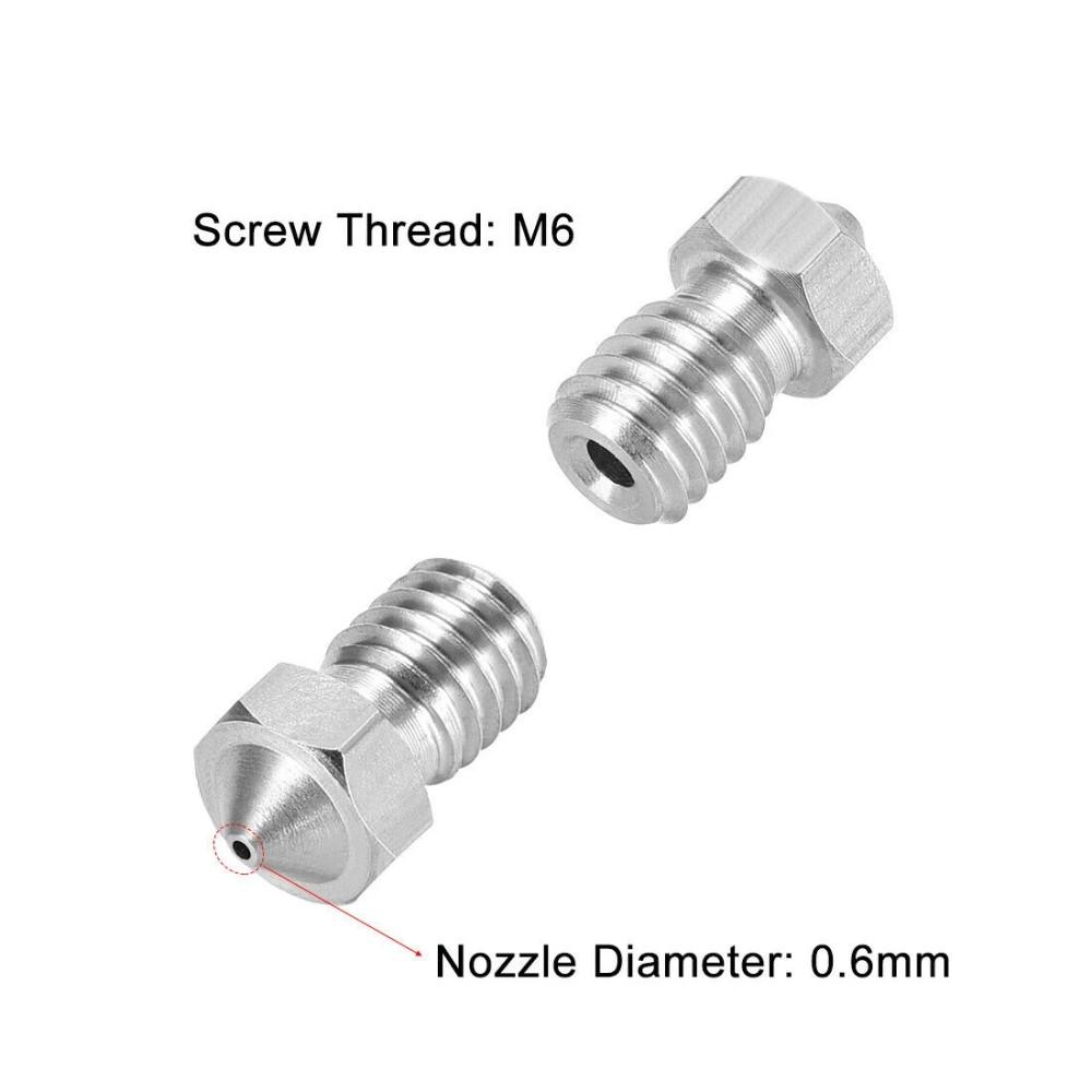 1pc V5/V6 (0.6mm) Stainless Steel Extruder Nozzle E3D M6 Thread 1.75mm For 3D Printers