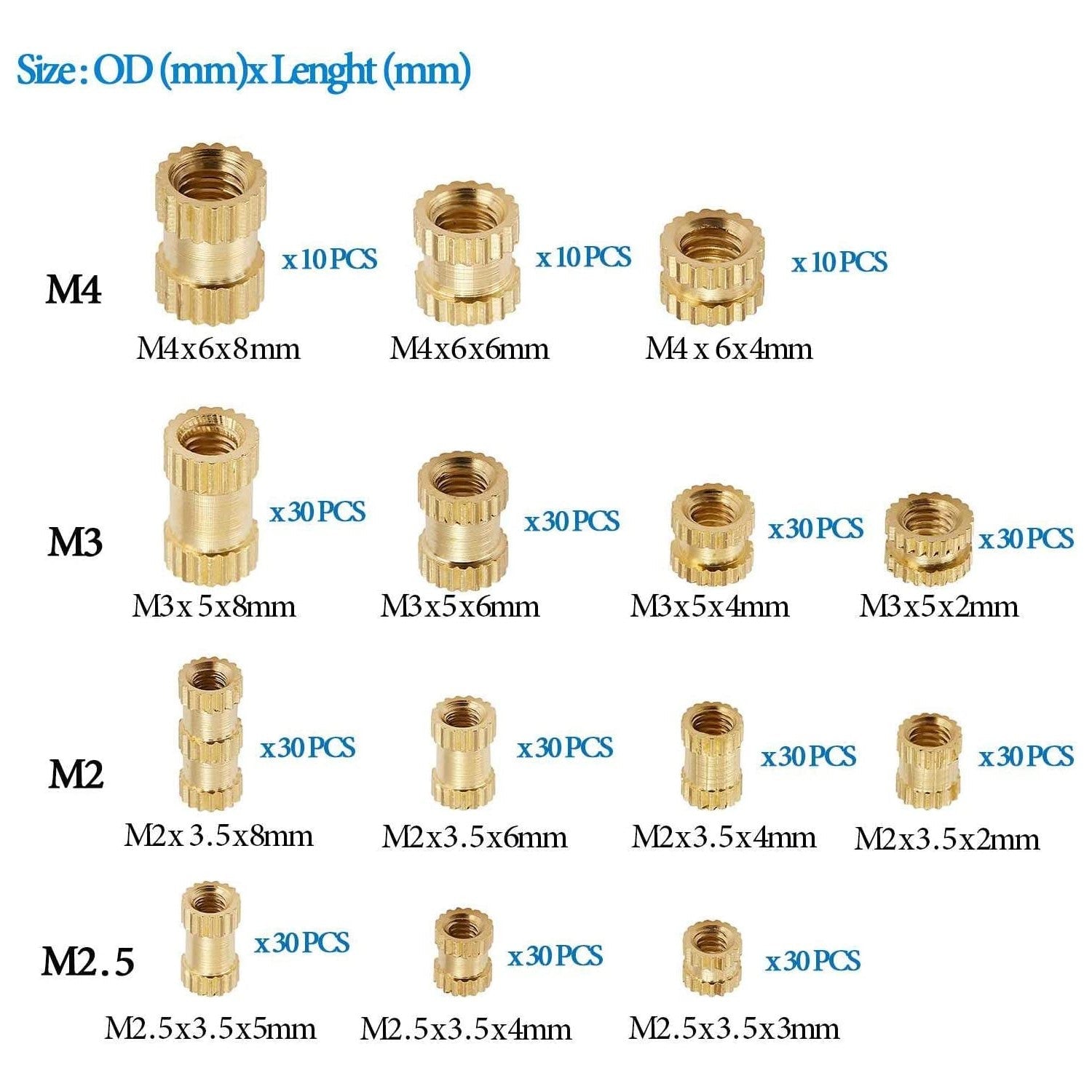 360pcs M2-M4 Brass Female Threaded Insert Assortment Kit