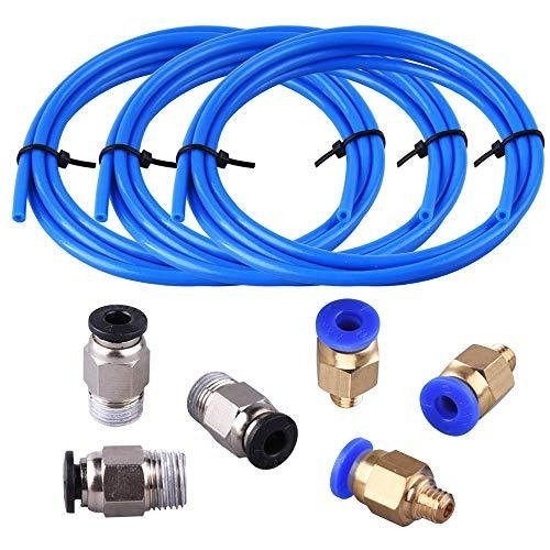 3pcs Blue PTFE Teflon Bowden Tube + PC4-M6 Quick Fitting & PC4-M10 Straight Push Fit Connectors