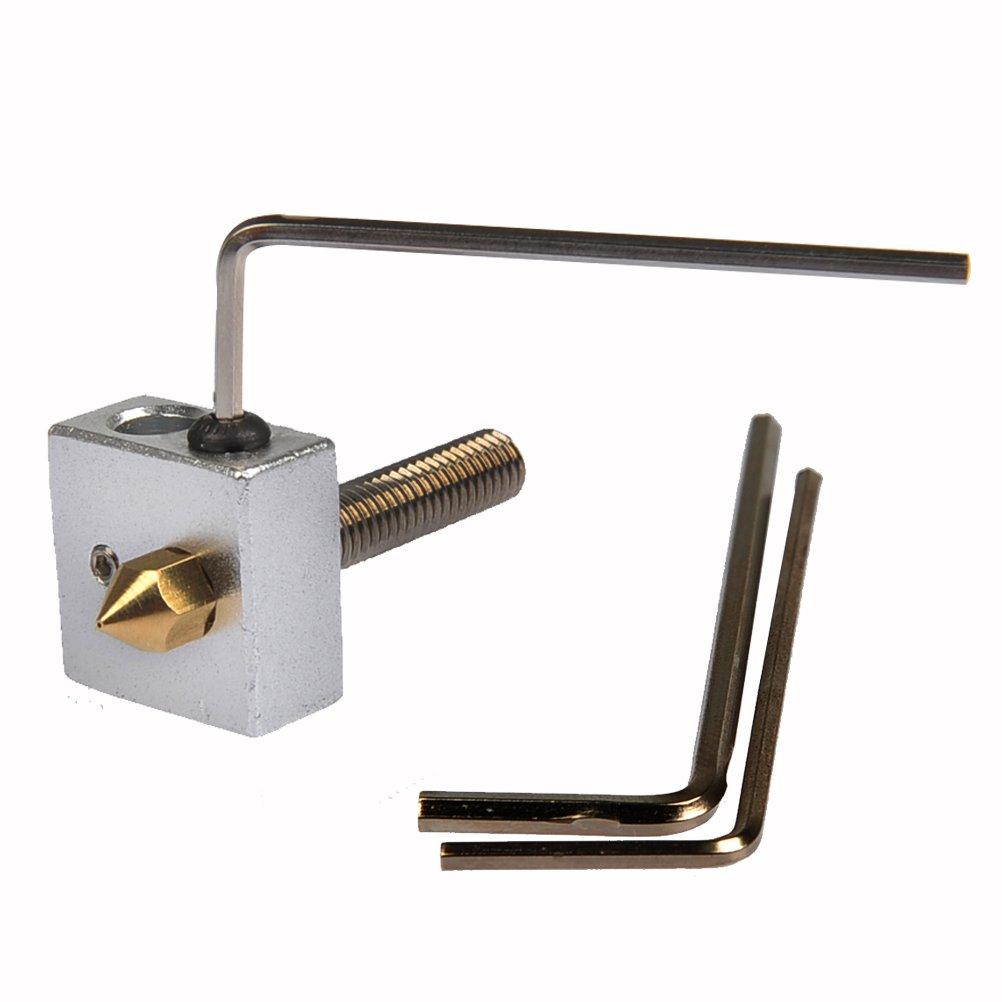 5pcs Heater Blocks + 5pcs 0.4mm Brass Nozzles + 5pcs 30mm Teflon Throat Pipe for 1.75mm Filament