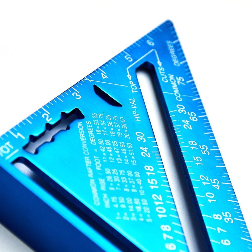 7 Inch Metric Aluminium Alloy Triangle Angle Ruler Protractor Measurement Tool Blue