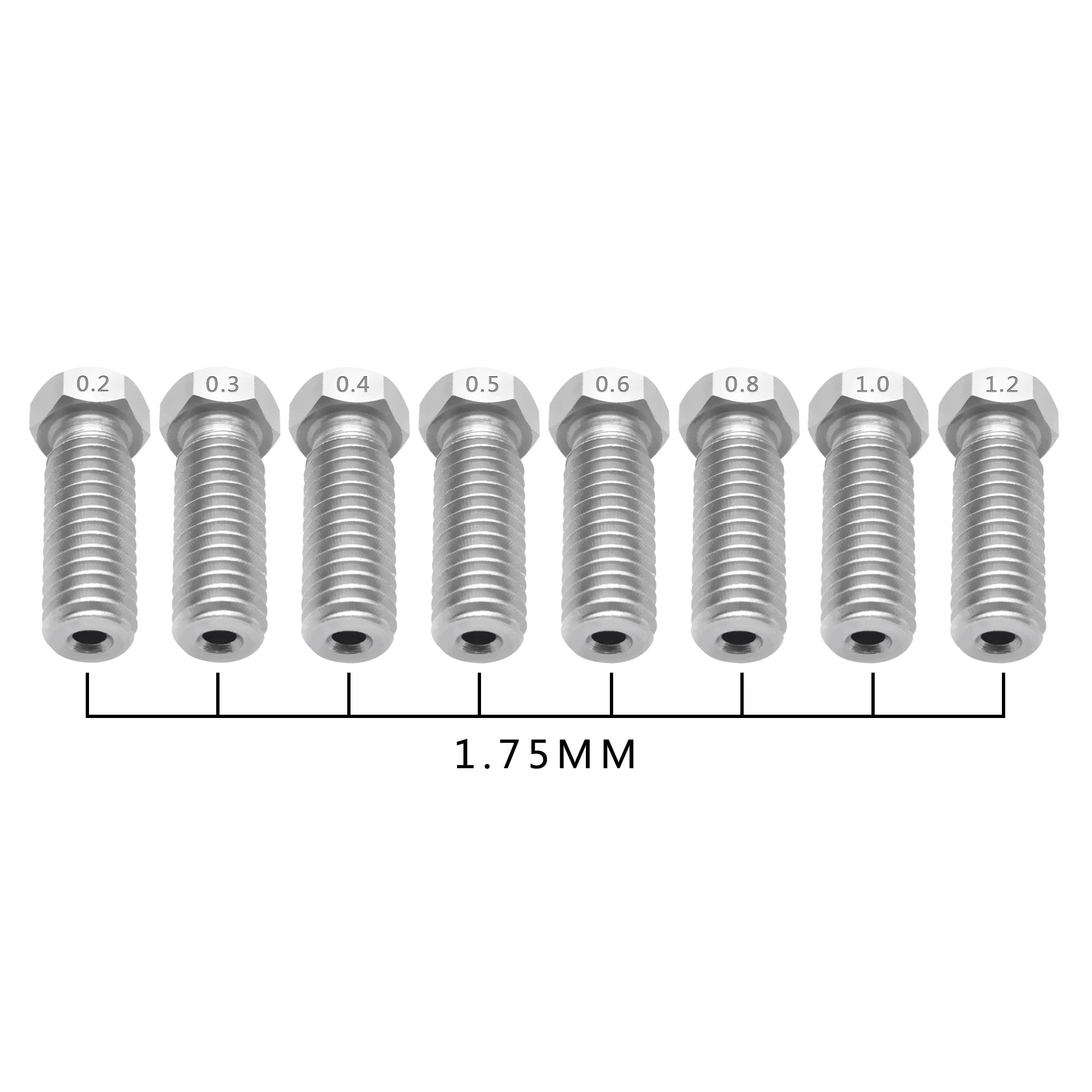 8pcs All-Metal Stainless Steel Volcano Nozzle M6 Thread Extra Length Nozzle 0.2-1.2mm