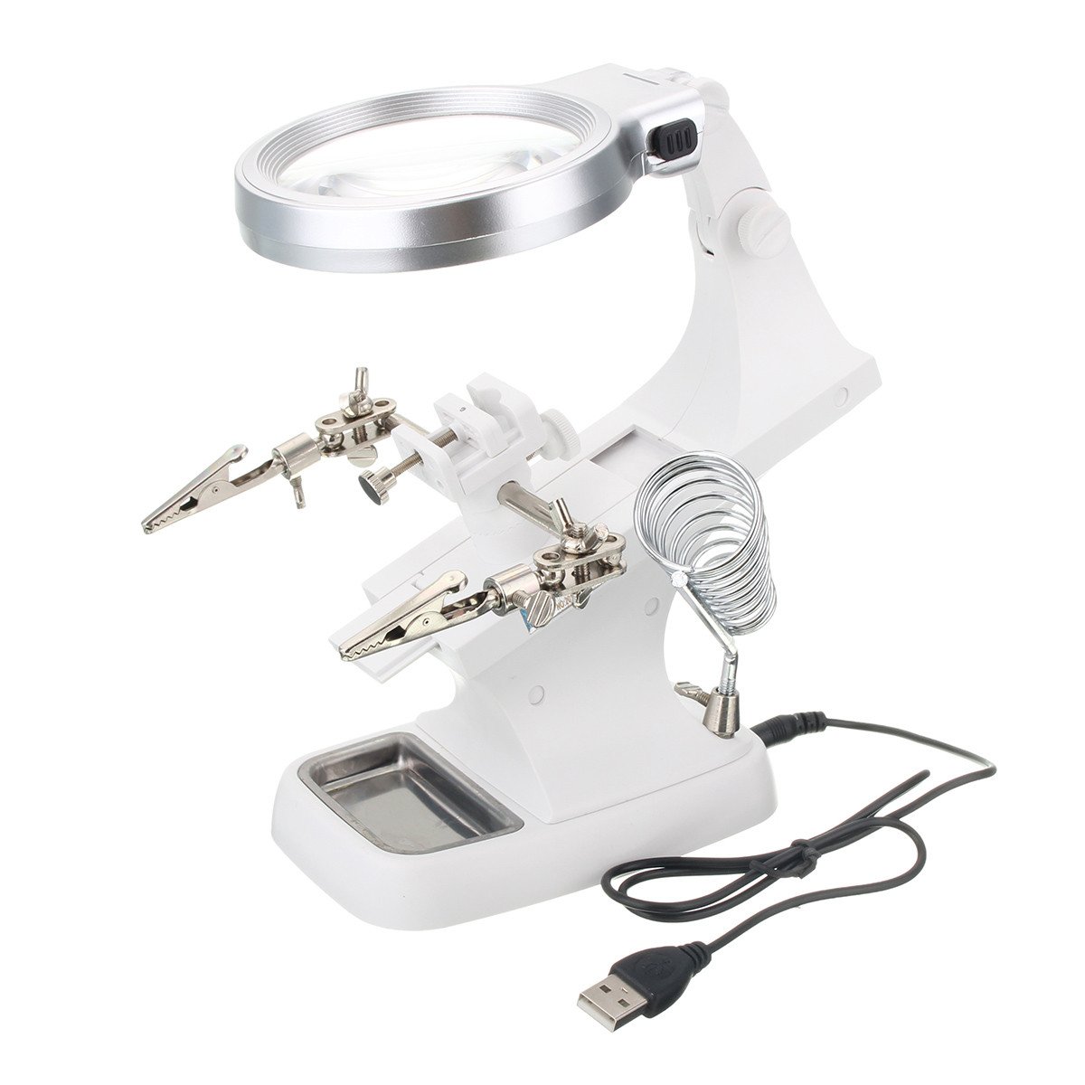Adjustable LED Magnifier Helping Hand Soldering Iron Stand Magnifying Lens Clamp Tool - Ideal When a Third Hand is Needed
