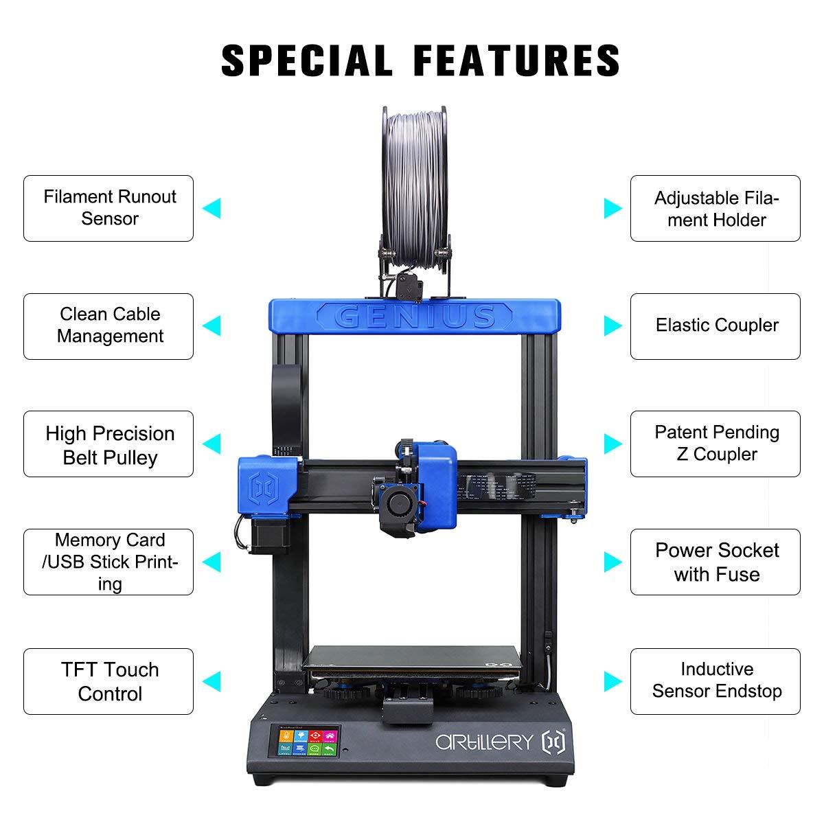 Artillery® Genius Ultra-Quiet High Precision 3D Printer (220*220*250mm Build Volume) TFT Touch Screen / Filament Run-out Detection / Resume Print - PrinterMods