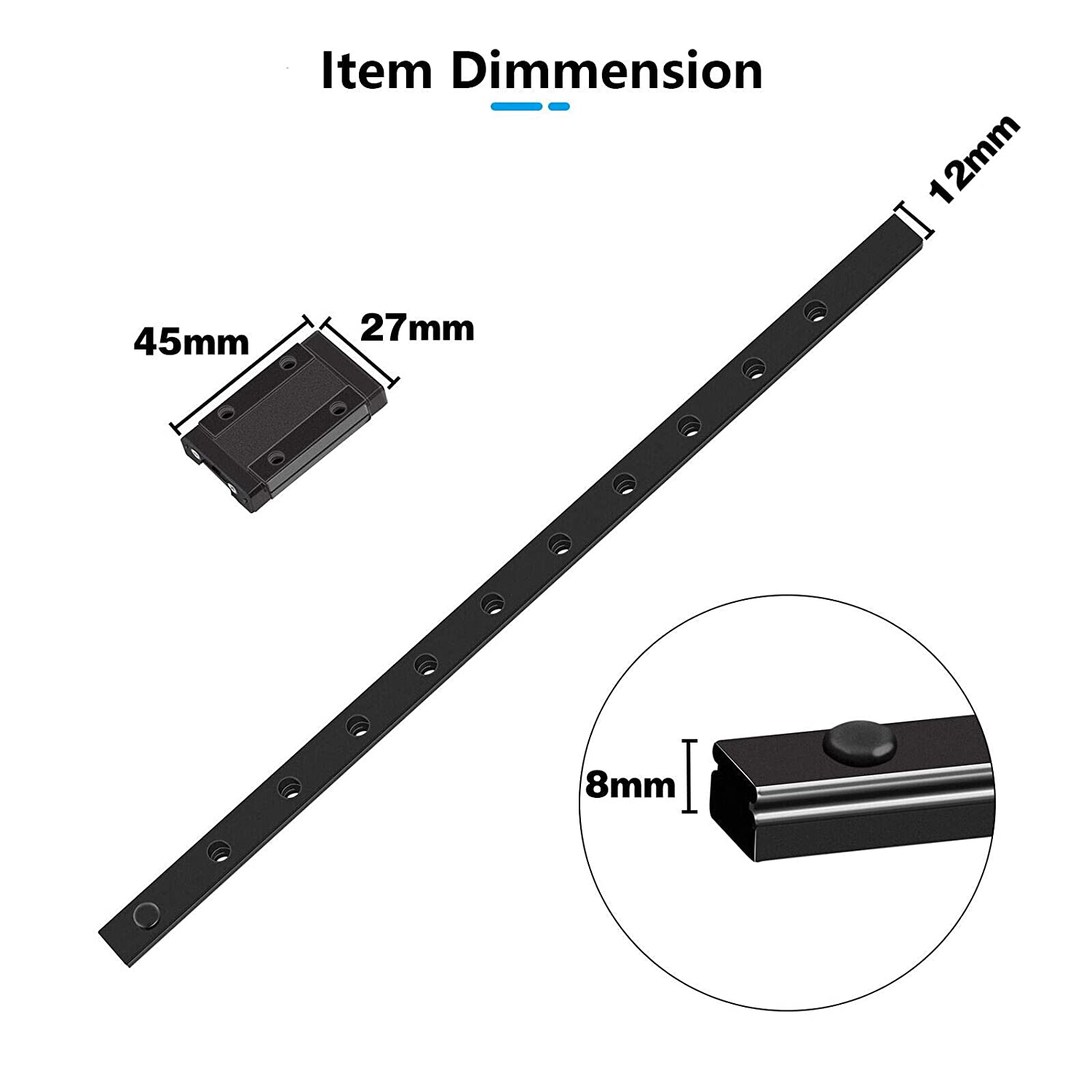 Black MGN12 Linear Sliding Guide Rail 300mm with MGN12H Bearing Steel Carriage Block for CoreXY DIY 3D Printer and CNC Machines