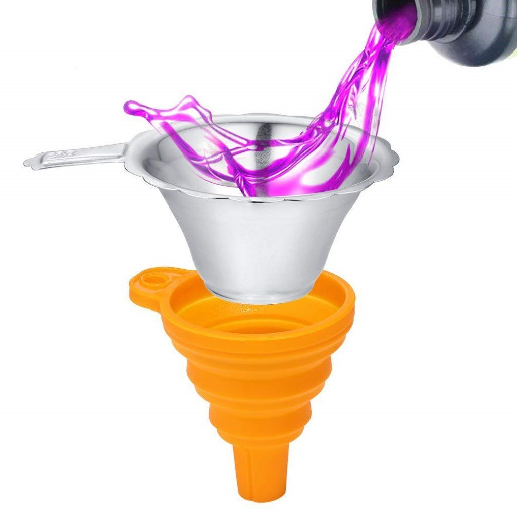 Collapsible Silicone Funnel + Stainless Steel Resin Filter Cup for Pouring Resin Back into Bottle