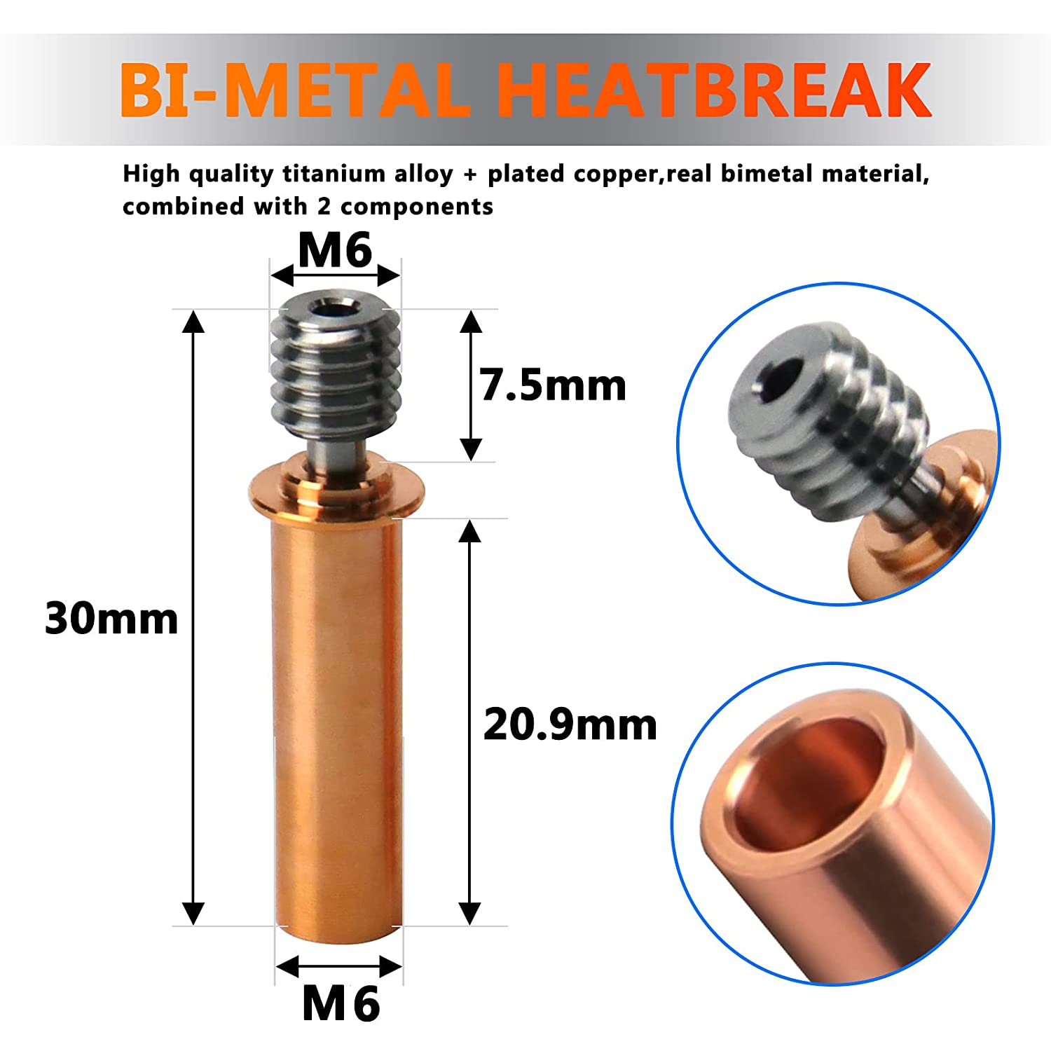 CR-6 SE All Metal Bimetal Heatbreak Copper Titanium TC4 Throat Upgrade for CR-6 SE/Max/CR-5 Pro