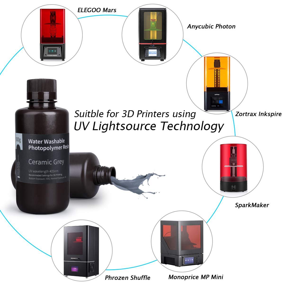 ELEGOO Water Washable 3D Printer Rapid Resin LCD UV-Curing Resin 405nm Standard Photopolymer Resin for LCD 3D Printing