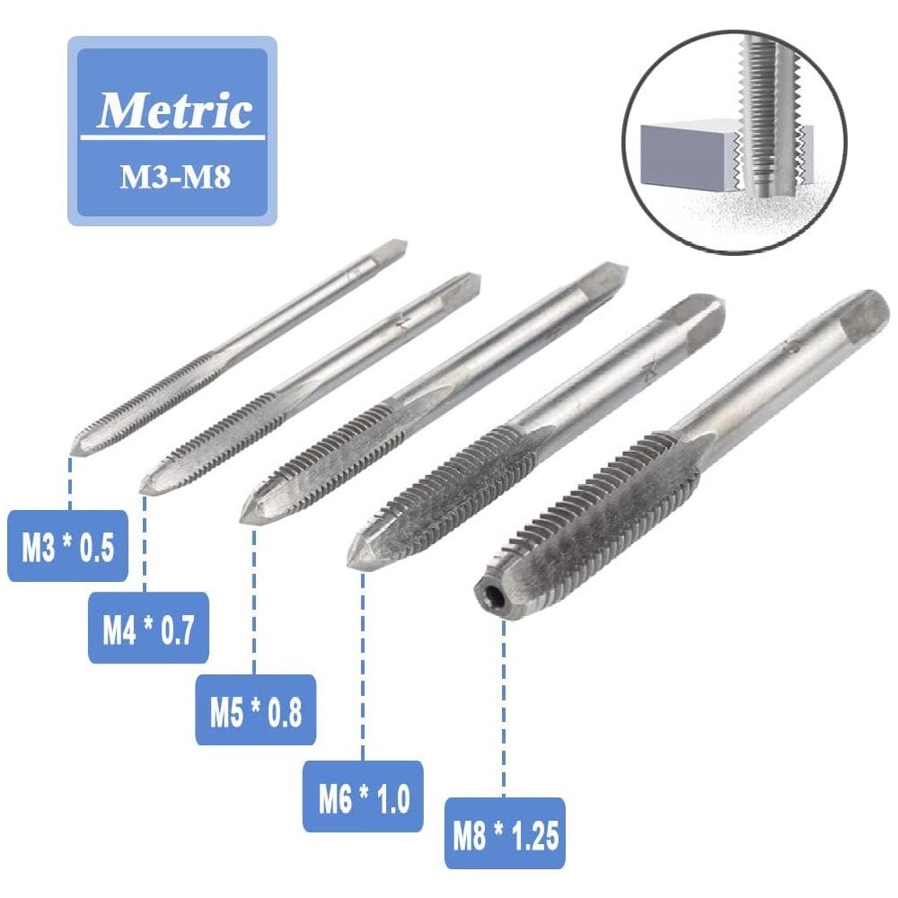 M3-M8 6pcs Hand Tap Drill Wrench Tool Set T Handle Ratchet Screw Tap Drill Kit