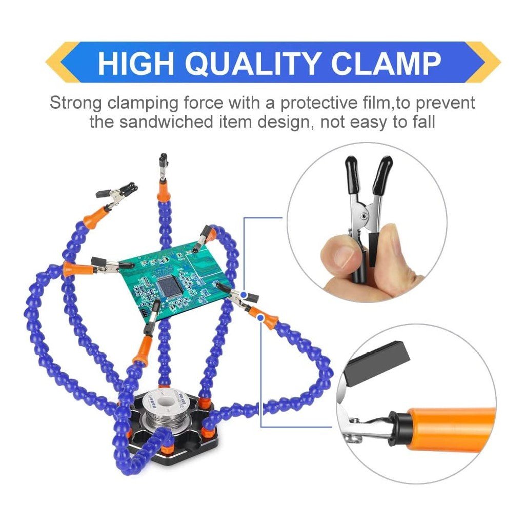 Soldering Station with Six Flexible Arms and Metal Base