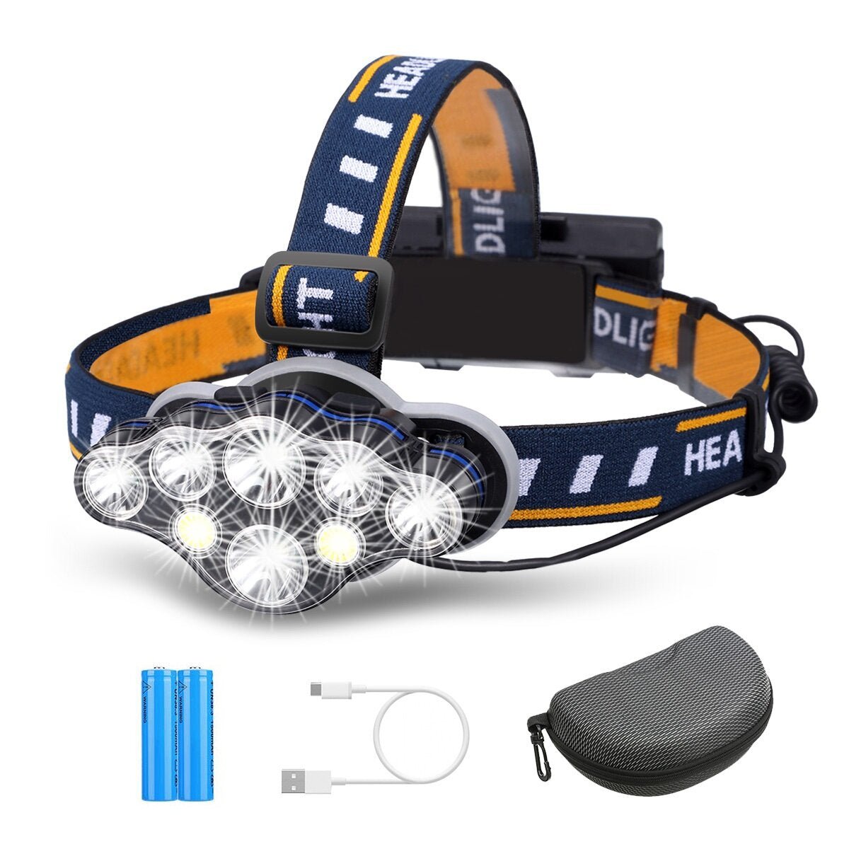 The Ultimate Head Torch with 8 Headlights, Mechanical Zoom and USB Charging