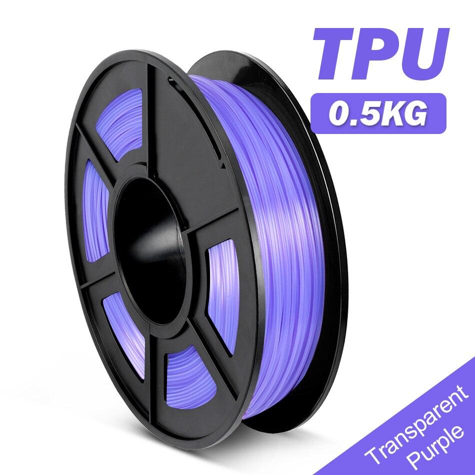 Transparent Purple TPU Flexible 3D Printer Filament 1.75mm 0.5kg Spool Dimensional Accuracy +/- 0.03 mm